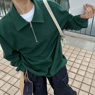 Oversized Half-Zip Color Sweatshirt