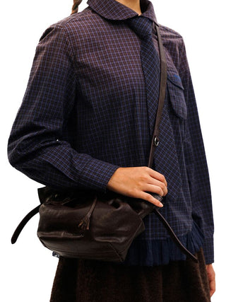 [Moromoro2] Purple Plaid Shirt with Lace  Trim