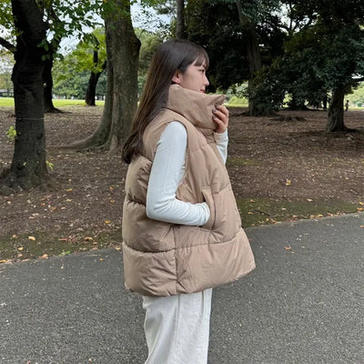 High-neck oversized down vest