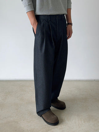 Getty Herringbone Double-Pleat Half-Band Pants