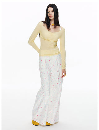 [NECY] Heart Neck Shirring Long Sleeve (2color)