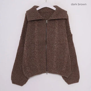 Twist knit zip-up