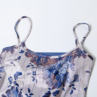 U neck lace up ribbon print cami maxi dress