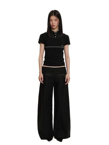 [moromoro2] Layered Contrast Panel Polo  T-Shirt