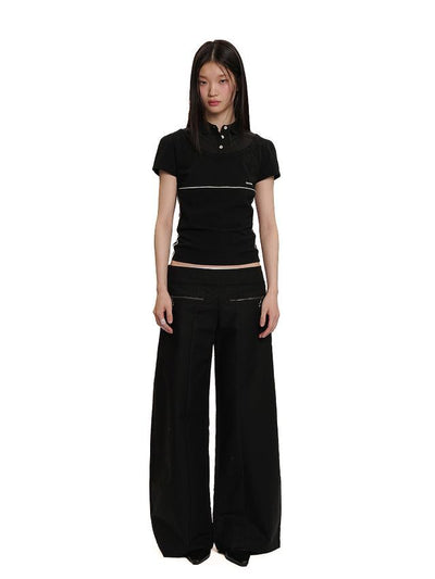 [moromoro2] Layered Contrast Panel Polo  T-Shirt