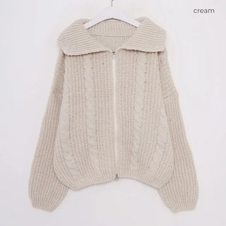 Twist knit zip-up