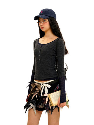 [Moromoro2] Multi-Bow Irregular Pleated Mini  Skirt