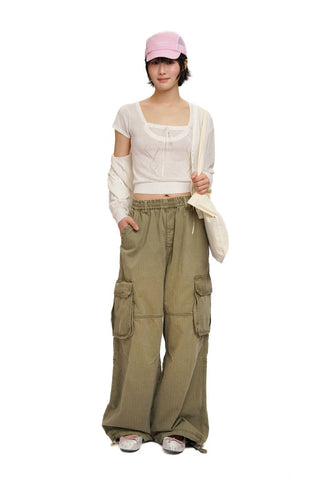 [Moromoro2] Gradient Washed Wide Leg Cargo  Pants