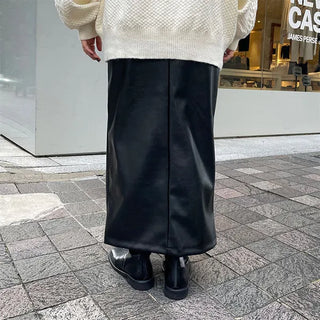 Leather maxi slit skirt