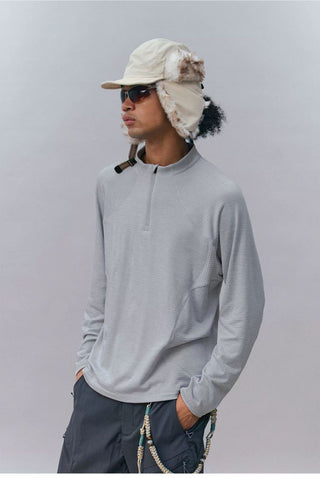 [Monterest] 3A Antibacterial Grid Fleece Half-Zip Tee