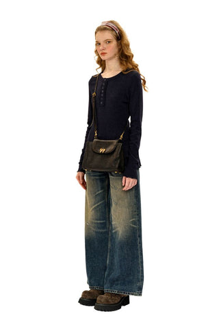 [Moromoro2] Soft Ribbed Lace Trim Long Sleeve  Top