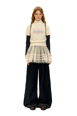 [Moromoro2] Alpaca Blend Logo Embroidered Mock Neck  Knit