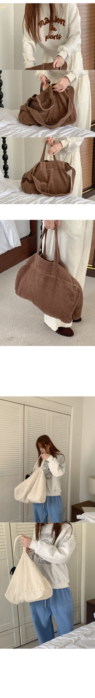 Corduroy 2-Way Tote Bag/Shoulder Bag