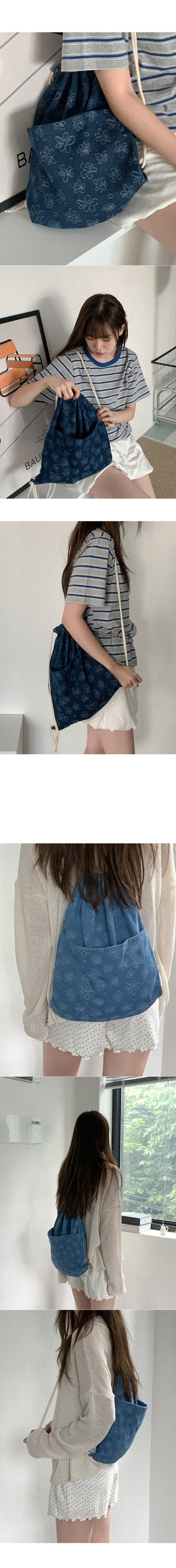 Denim String Knapsack
