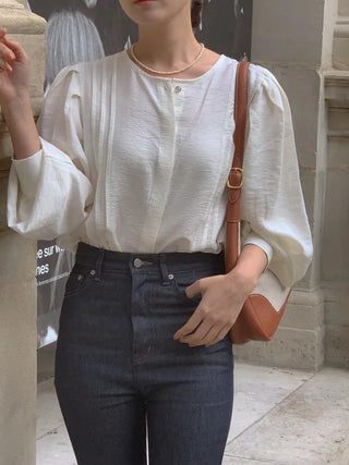 Mare Oversized Pintuck Shirring Puff Blouse