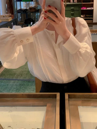 Mare Oversized Pintuck Shirring Puff Blouse