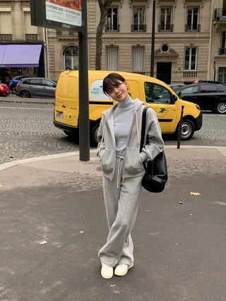 Loose-fit 2-way brushed-back cropped hoodie