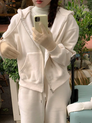 Loose-fit 2-way brushed-back cropped hoodie