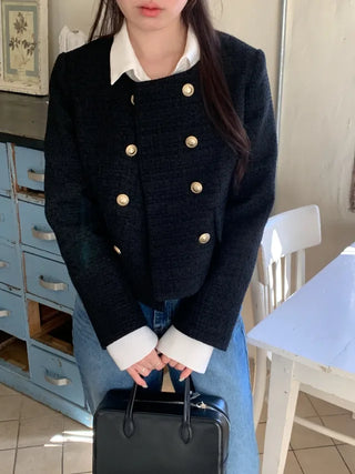 Collarless tweed jacket (2c)