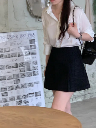 A-line pleated mini tweed skirt (2c)