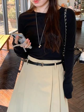 Long-sleeved round modal inner T-shirt (7cm)