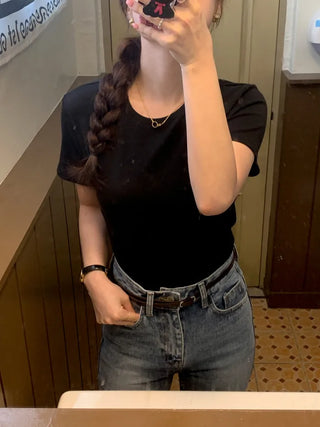 Round cotton modal short-sleeved T-shirt (5cm)