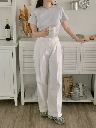 Plain waffle knit short-sleeved T-shirt (4c)