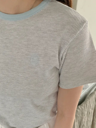 Plain waffle knit short-sleeved T-shirt (4c)