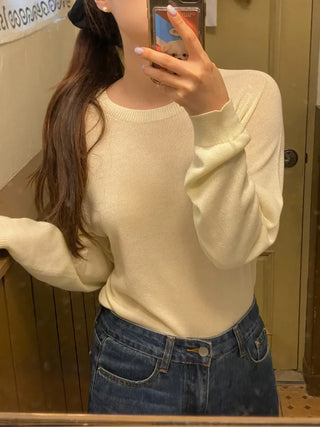 [6 colors] Whole Garment Linen Long Sleeve Knit