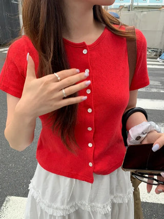 Perforated Cropped Eyelet Cardigan Set