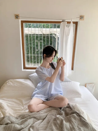 Ribbon Stripe Border Check Pajama Set