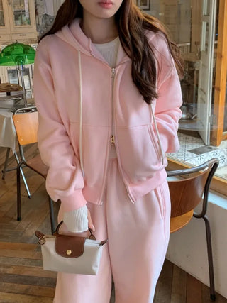 Loose-fit 2-way brushed-back cropped hoodie