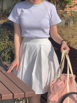 Plain waffle knit short-sleeved T-shirt (4c)