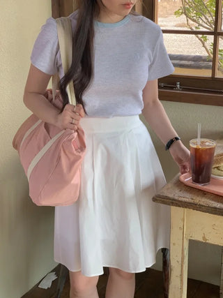 Plain waffle knit short-sleeved T-shirt (4c)