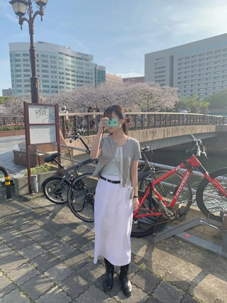 [Lined] H-line long linen skirt (3cm)