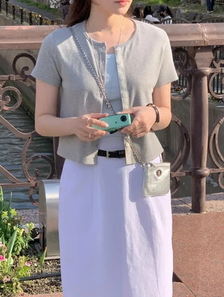 [Lined] H-line long linen skirt (3cm)