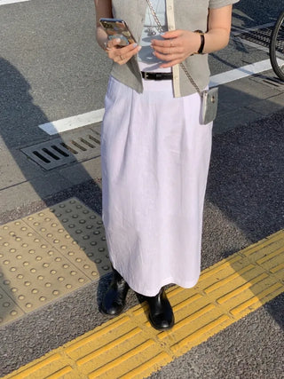 [Lined] H-line long linen skirt (3cm)