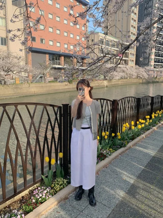 [Lined] H-line long linen skirt (3cm)