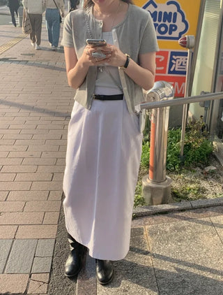 [SET] Cropped Short-Sleeve Ribbed Sleeveless Cardigan Set (4c)