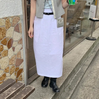 [Lined] H-line long linen skirt (3cm)