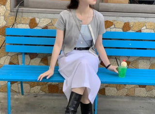[Lined] H-line long linen skirt (3cm)