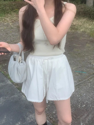 [SET] Cropped Short-Sleeve Ribbed Sleeveless Cardigan Set (4c)