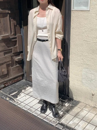 [Lined] H-line long linen skirt (3cm)