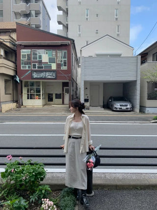 [Lined] H-line long linen skirt (3cm)