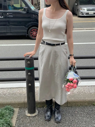 [Lined] H-line long linen skirt (3cm)
