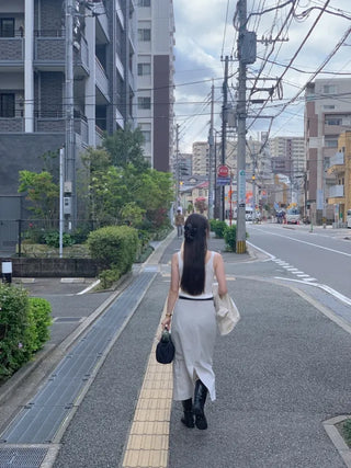 [Lined] H-line long linen skirt (3cm)