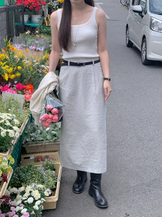 [Lined] H-line long linen skirt (3cm)