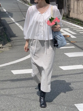 [Lined] H-line long linen skirt (3cm)