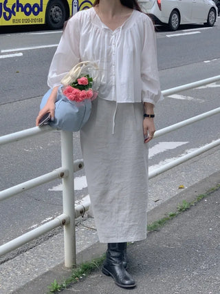 [Lined] H-line long linen skirt (3cm)