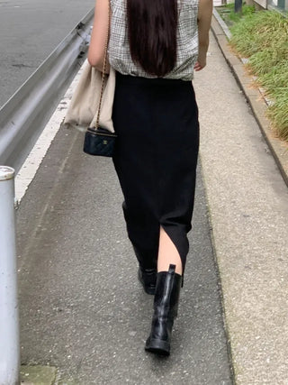 [Lined] H-line long linen skirt (3cm)
